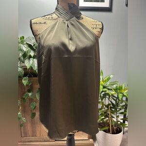 Express Olive Green Satin Crosscross Halter Top. NWT.